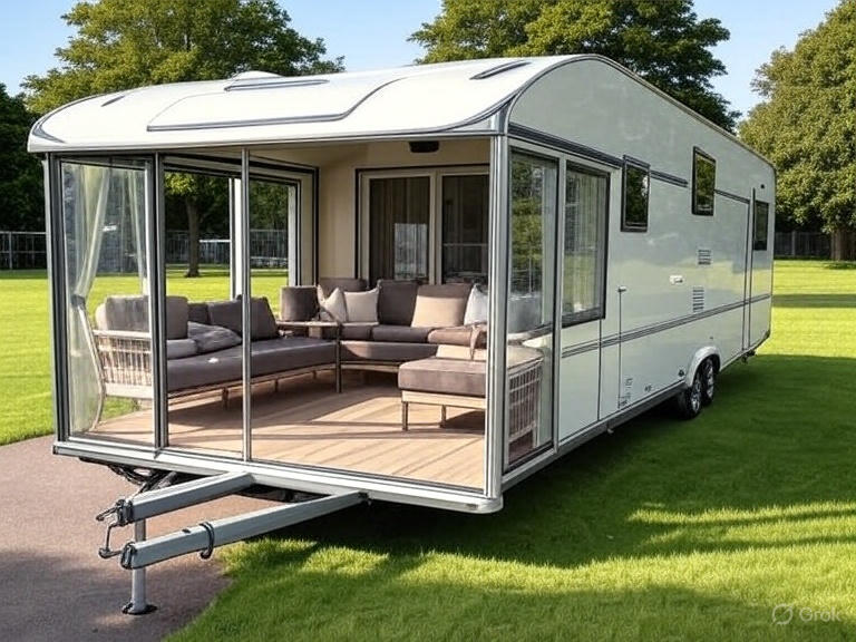 "Luxury 3-bed pet-friendly caravan in Butlins Skegness Paddock area featuring enclosed gated veranda and modern amenities"