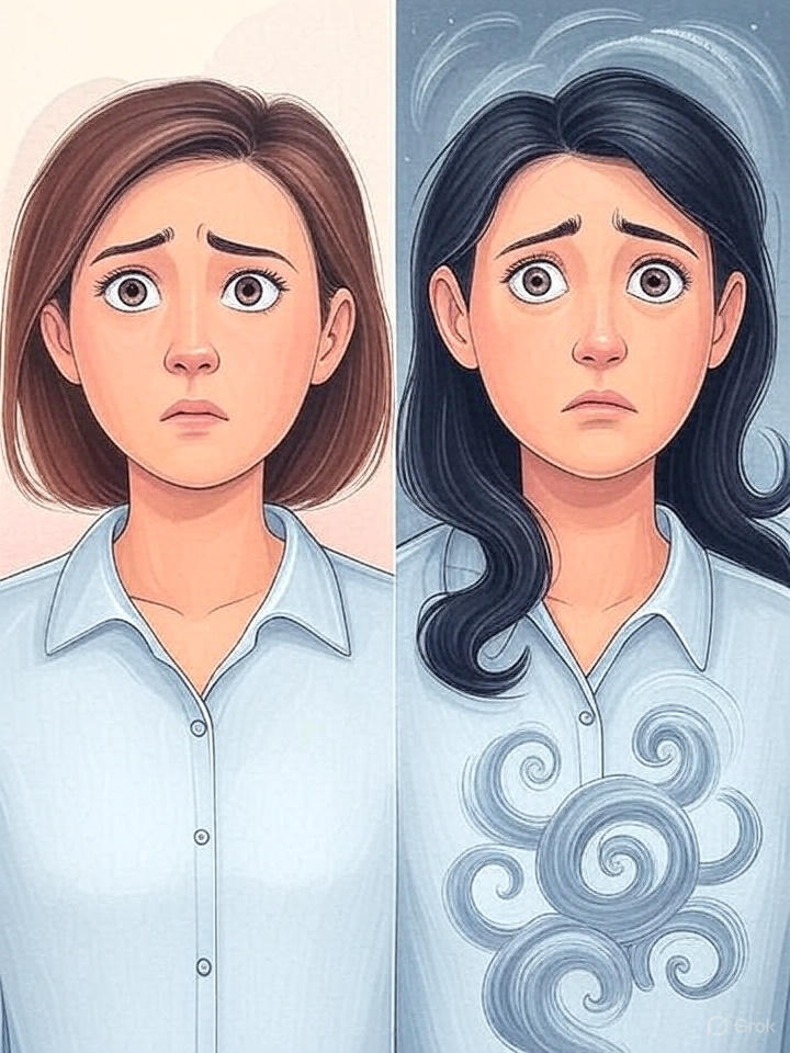 "Infographic comparing normal health concerns versus health anxiety disorder symptoms and behaviors"