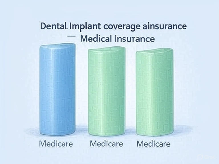 Insurance coverage comparison chart showing dental, medical, and Medicare coverage percentages for dental implants"