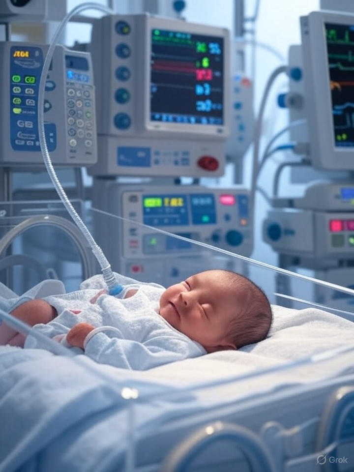 Essential NICU medical equipment including ventilators and monitoring devices for newborn intensive care"