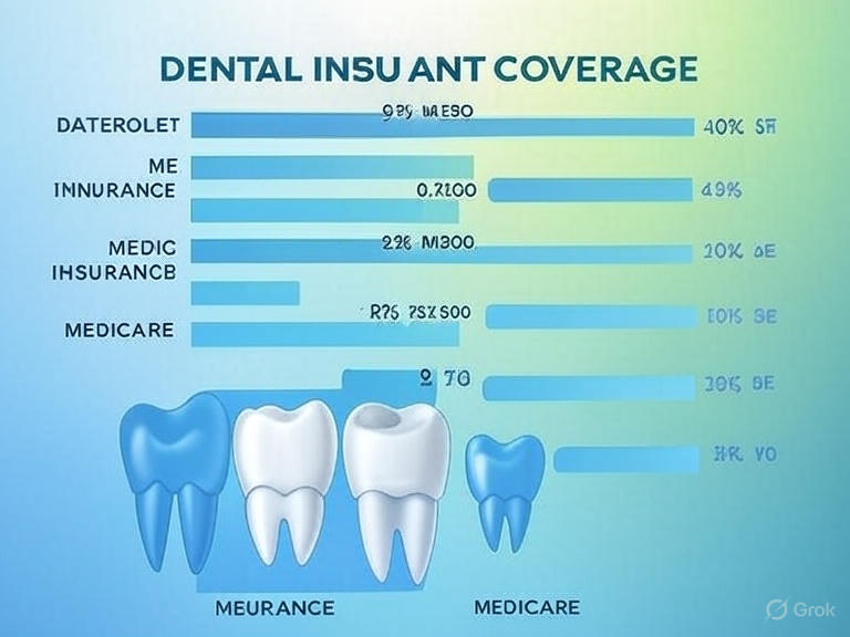 Insurance coverage comparison chart showing dental, medical, and Medicare coverage percentages for dental implants"