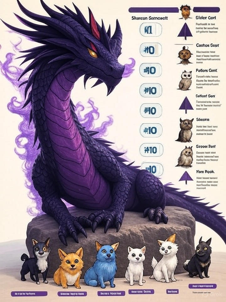 "Top 10 rarest pets in Adopt Me ranking chart with Shadow Dragon as number 1 most valuable pet"