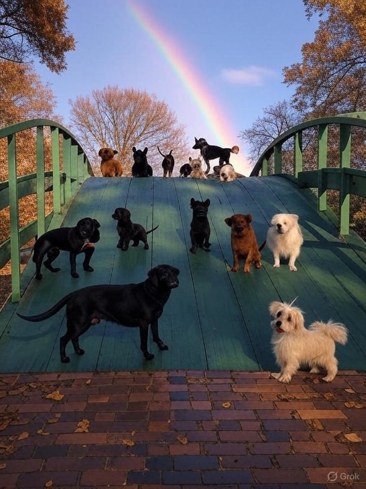 Rainbow bridge concept showing where beloved dogs wait after death according to popular pet loss belief