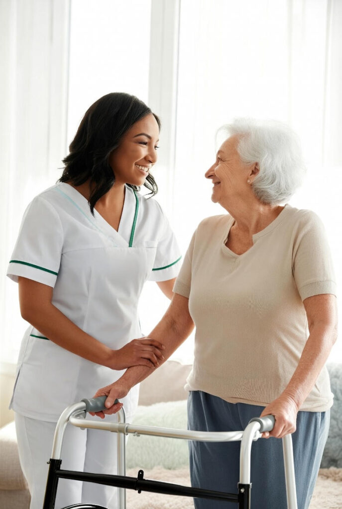 Healthcare worker providing compassionate care to elderly patient demonstrating importance of social care services for aging population